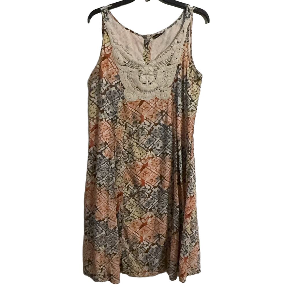 Chaudry LC Sz M Sundress Knee Length Sleeveless Cotton Geometric Boho Festival